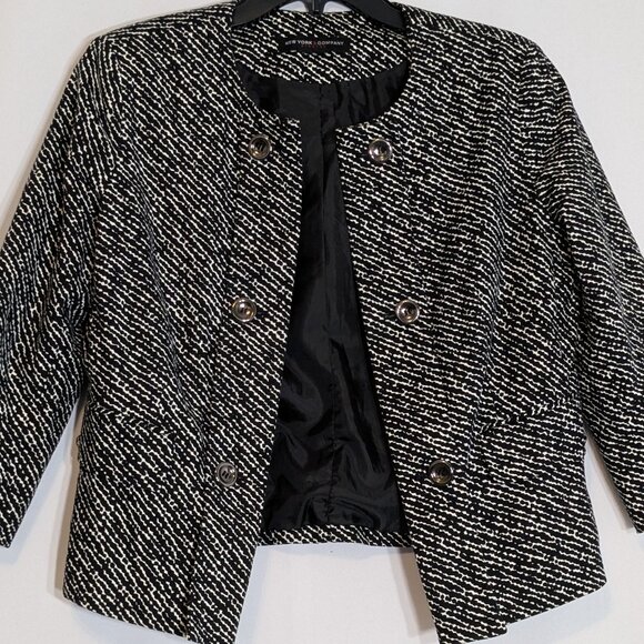 NEW YORK & COMPANY Stretch, Short Black/White Double Breasted Jacket; Size S - Picture 4 of 6